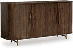 Signature Design by Ashley Mango Wood Accent Cabinet with Doors, Sideboard | Heavyweight construction in rich dark brown, Elegant vertical fluting, Curved sides, Wire management, Amickly Series