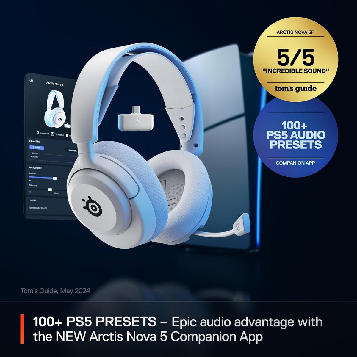 SteelSeries Arctis Nova 5P Wireless - PS5 Headset - Gaming Headset - Mobile App Control - 60 HR Battery with Fast Charge - Compatible with PlayStation, PC, Switch - 2.4GHz/Bluetooth - White