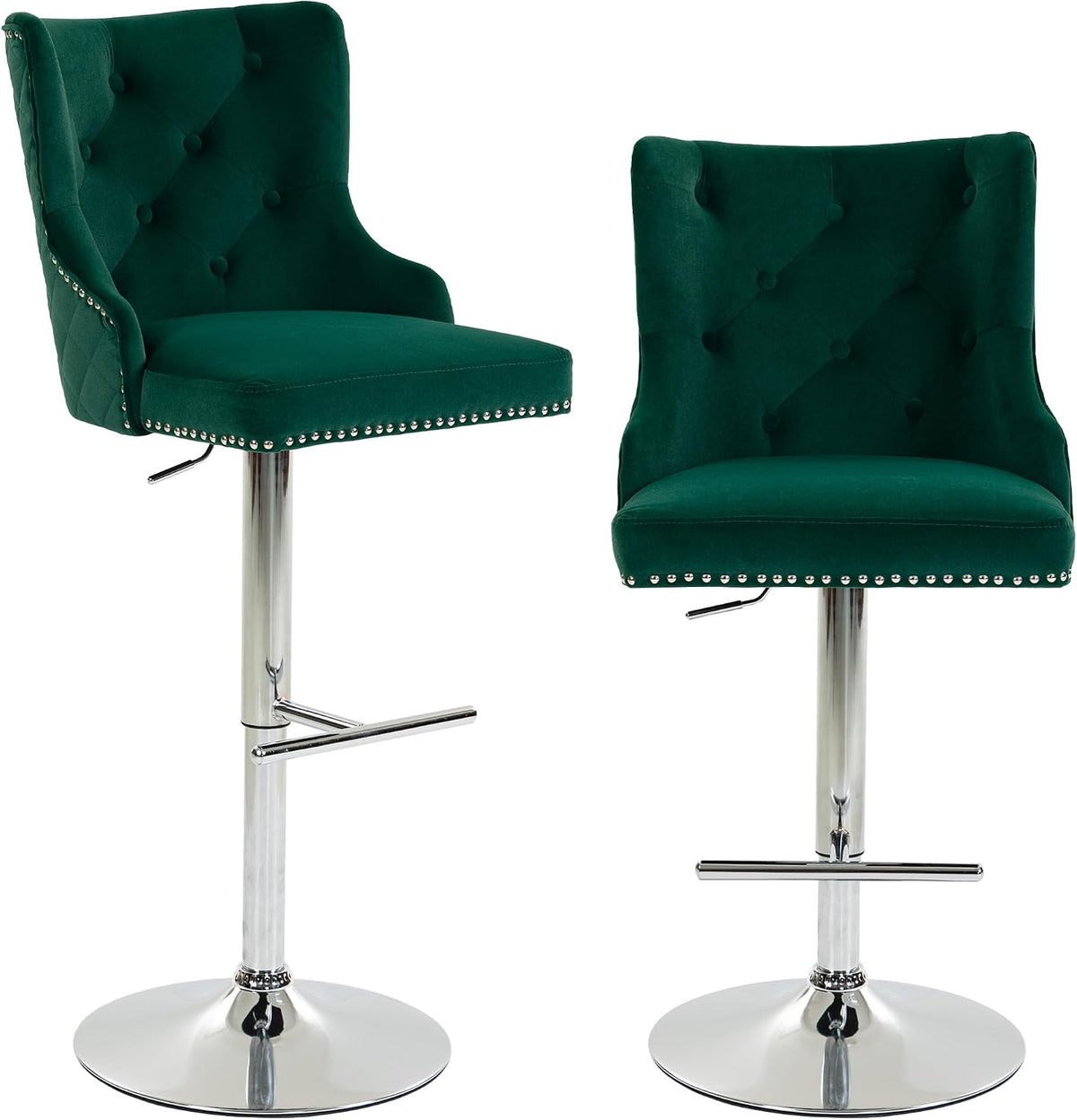 HOMCOM Bar Stools Set of 2 Modern Swivel Adjustable for Home Bar Dark Green