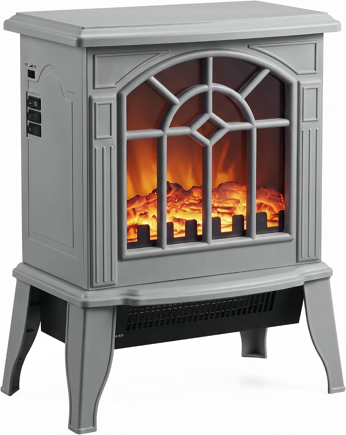 HOMCOM Freestanding Electric Fireplace LED Flame Effect 1000W/2000W, Grey