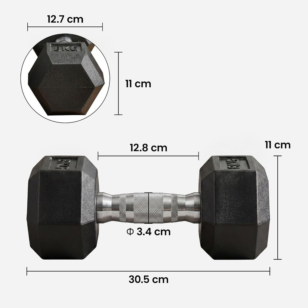 HOMCOM 2x4kg/2x5kg/2x6kg/2x8kg/2x10kg Rubber Hex Dumbbell Set Anti-Rolling Free Weights Dumbbells Pair with Knurled Grip for Home Gym Strength Training Exercise