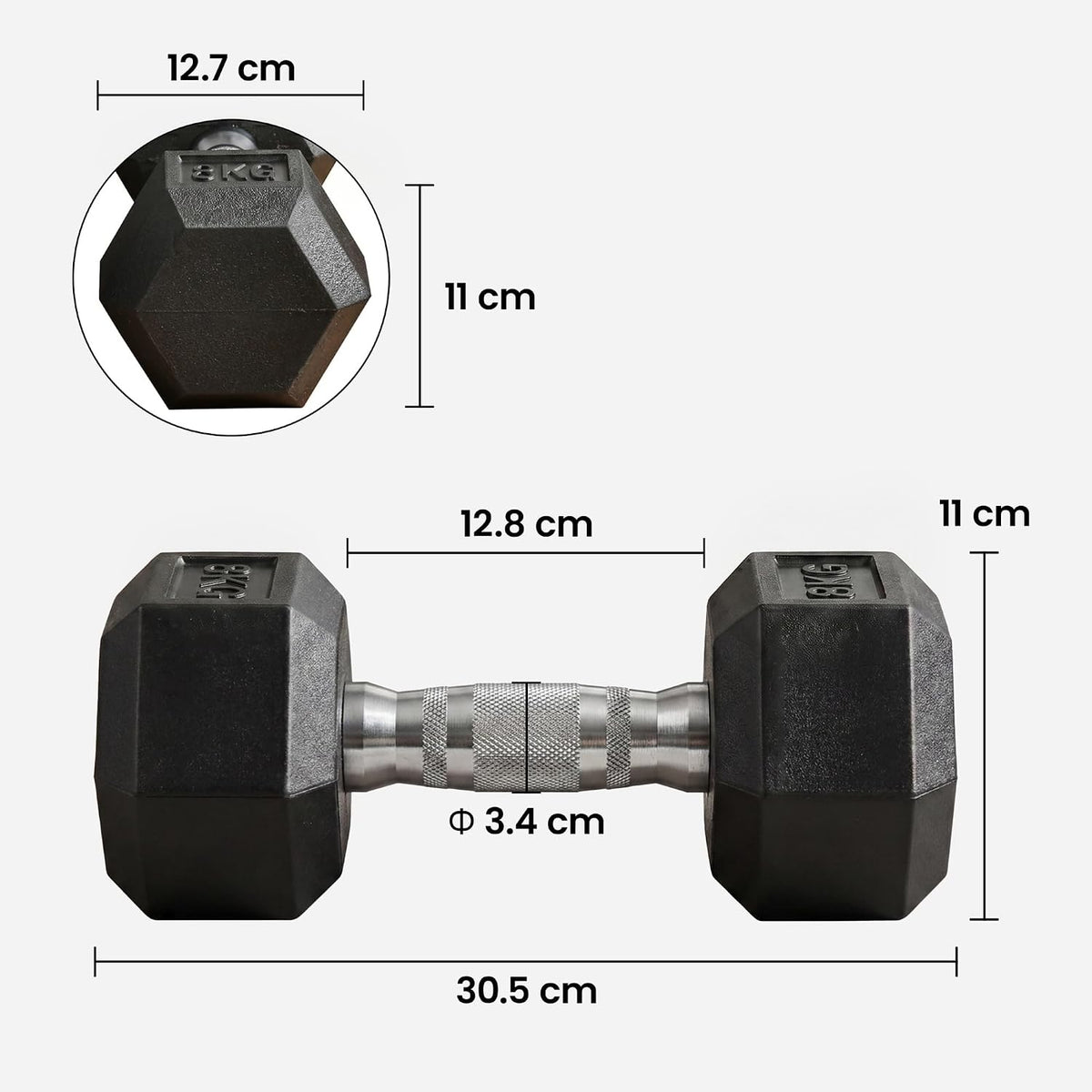 HOMCOM 2x4kg/2x5kg/2x6kg/2x8kg/2x10kg Rubber Hex Dumbbell Set Anti-Rolling Free Weights Dumbbells Pair with Knurled Grip for Home Gym Strength Training Exercise