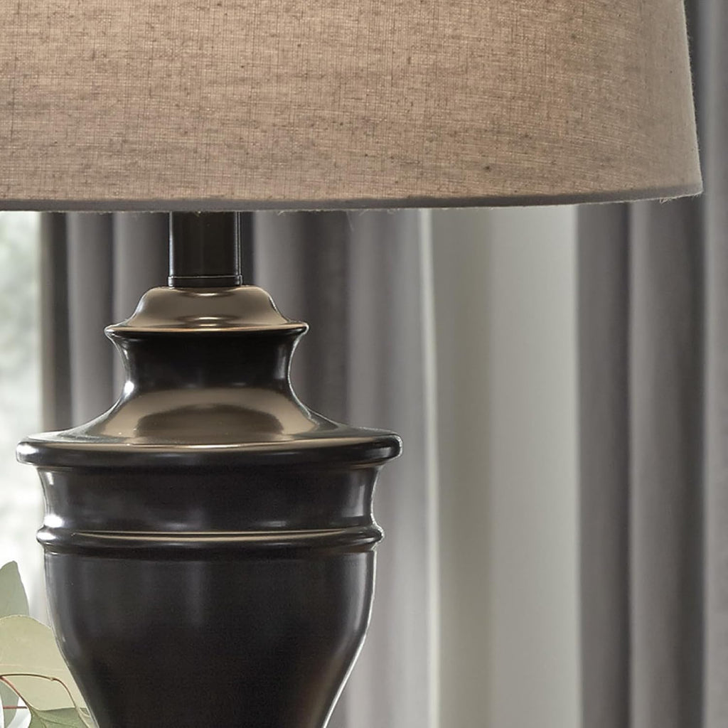 Signature Design by Ashley Table Lamp Set of 2, Dark Bronze | Fabric hardback shade, 28.5 inches tall, Traditional double pillar base, 3-way switch, Living room use, Darlita Series
