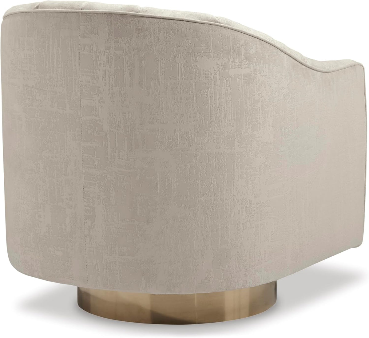 Signature Design by Ashley Swivel Barrel Accent Chair, Pearl, Penzlin | Textured velvet barrel chair with brass-tone metal pedestal base, Cozy lounge seating for reading nooks