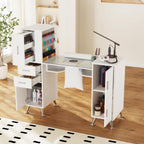 Nail Desk Tech Storage,Professional Manicure Desk Top Pull-Out with Glass Top, Dust Collector, 4 Dust Bags, Storage Drawers & Cabinets,8 Metal Legs Manicure Table
