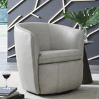 Signature Design by Ashley Kierreys Leather Swivel Barrel Chair, Bone | 100% top grain leather upholstery, 360-degree metal base rotation, Engineered wood and metal frame, Contemporary barrel back