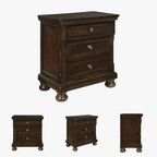 Signature Design by Ashley Porter Traditional Wood Nightstand, Brown | Veneers, wood and engineered wood, 2 smooth-operating drawers, Hidden pull-out tray, Felt bottom, Bun feet