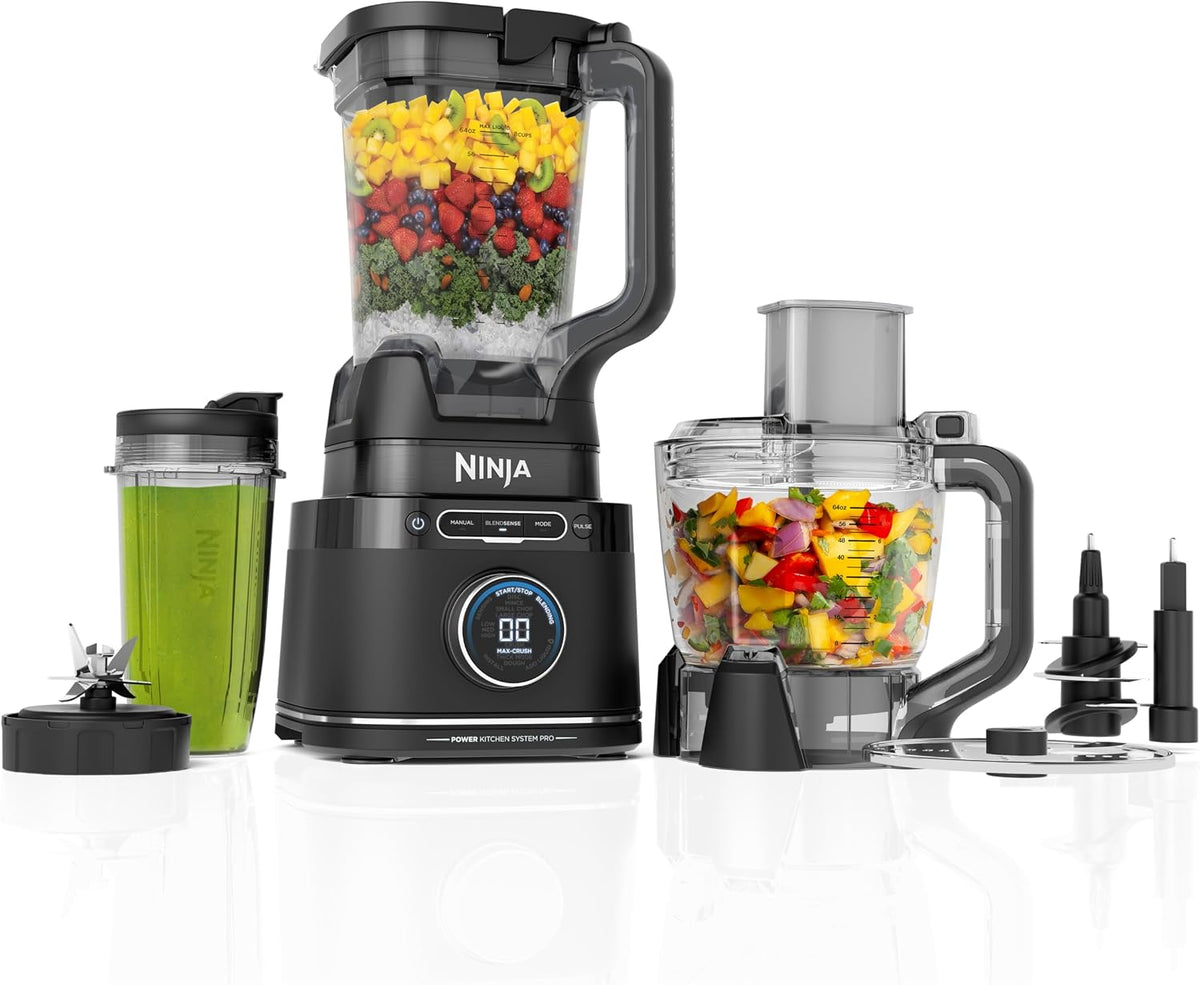 Ninja Kitchen System, BlendSense Tech, 72 oz, 1800PW, Black, TB401 | BlendSense Tech for smoothies, cookie dough, salsa & more. 8-cup processor bowl, 24-oz cup, 1800 peak watts.