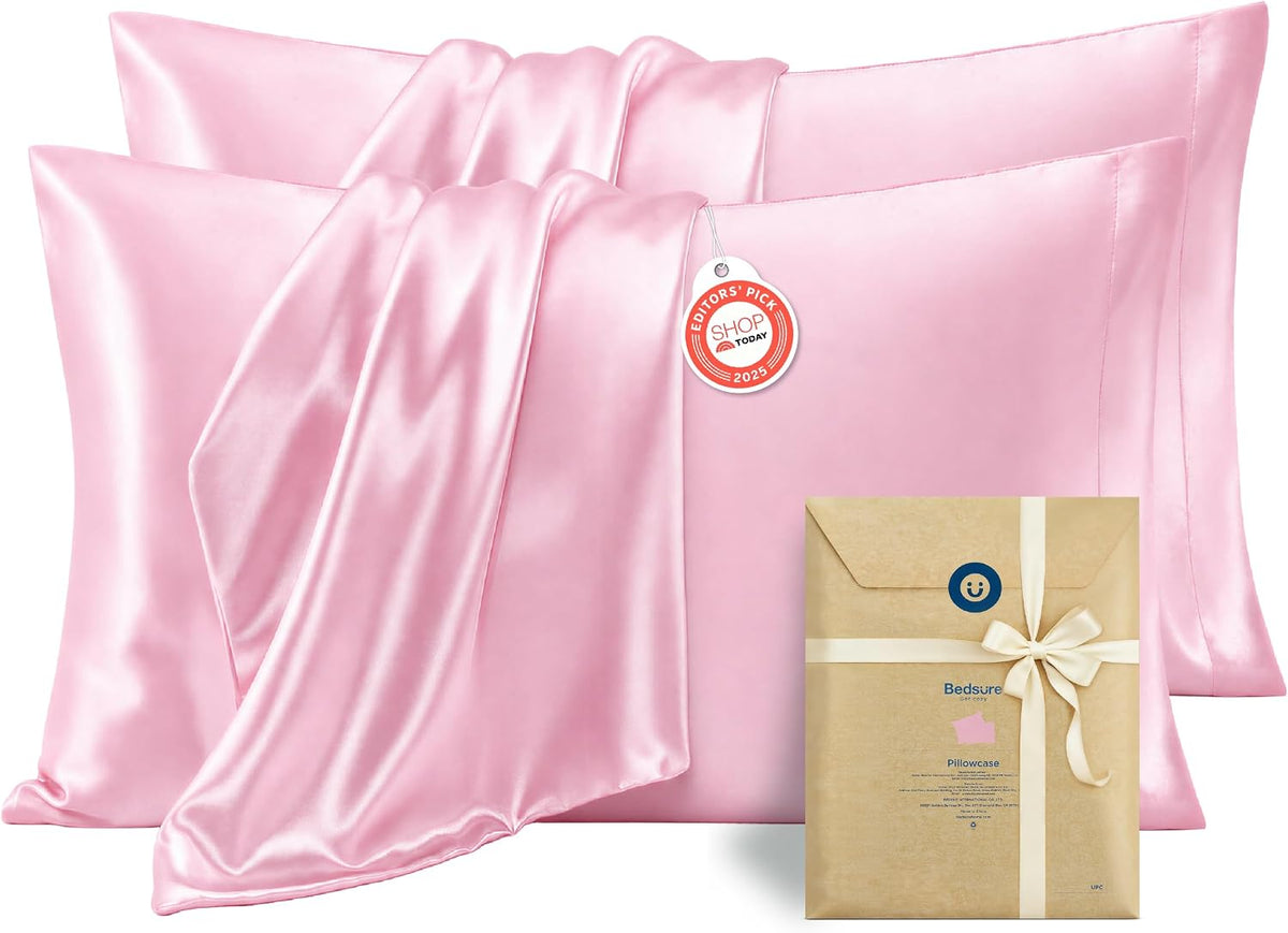 Bedsure Satin Pillowcase Standard Set of 2, Silky Pillow Cases, Beige