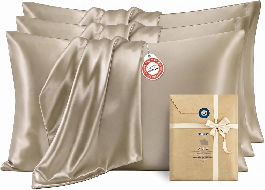 Bedsure Satin Pillowcases Queen Set of 2, Similar to Silk Pillow Cases Pink