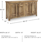 Signature Design by Ashley 4-Door Wood Accent Cabinet, Sideboard Credenza | Mango wood, veneer and engineered wood credenza, Soft-close hinges, Cord management, 2 fixed shelves, Dresor Series