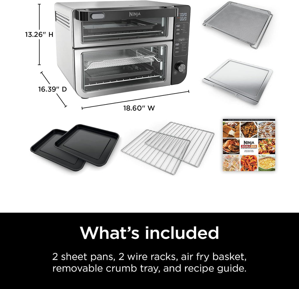 Ninja Double Oven, 12-in-1, FlexDoor, Stainless Steel, DCT401 | FlavorSeal, Smart Finish, Air fry, bake, broil, roast, toast, pizza, fits 6 lbs wings