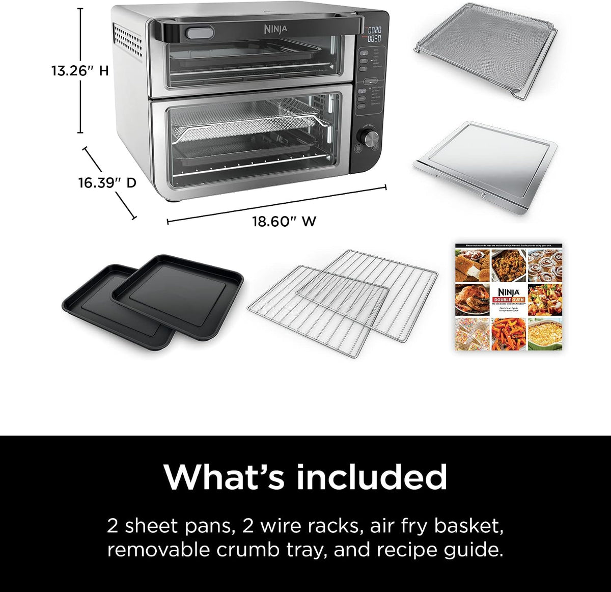 Ninja Double Oven, 12-in-1, FlexDoor, Stainless Steel, DCT401 | FlavorSeal, Smart Finish, Air fry, bake, broil, roast, toast, pizza, fits 6 lbs wings