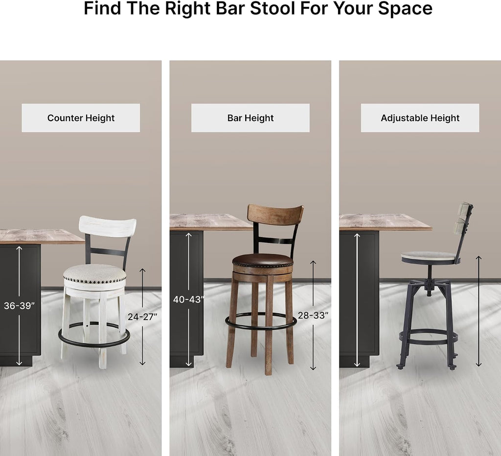 Signature Design by Ashley Pinnadel 30" Swivel Bar Height Barstool, Brown | Faux leather padded seat for easy cleanup, Sturdy wood, engineered wood, and metal frame, Built-in comfort footrest