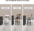 Signature Design by Ashley Pinnadel 30" Swivel Bar Height Barstool, Brown | Faux leather padded seat for easy cleanup, Sturdy wood, engineered wood, and metal frame, Built-in comfort footrest