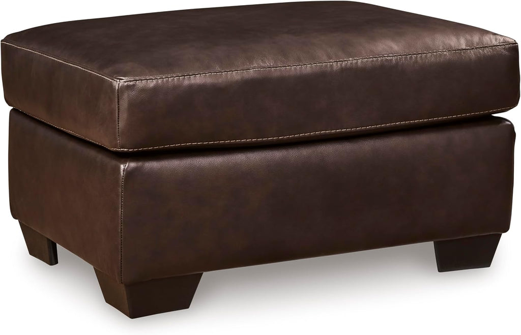 Signature Design by Ashley Santorine Contemporary Leather and Faux Leather Rectangular Ottoman, Top Grain Cushion, Rectangular Footrest and Coffee Table for Living Room, 34" W, Dark Brown
