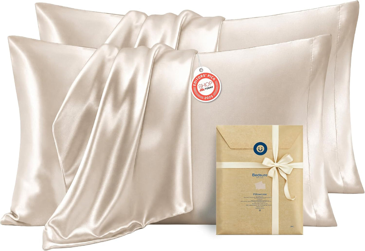 Bedsure Satin Pillowcases Queen Set of 2, Similar to Silk Pillow Cases Pink