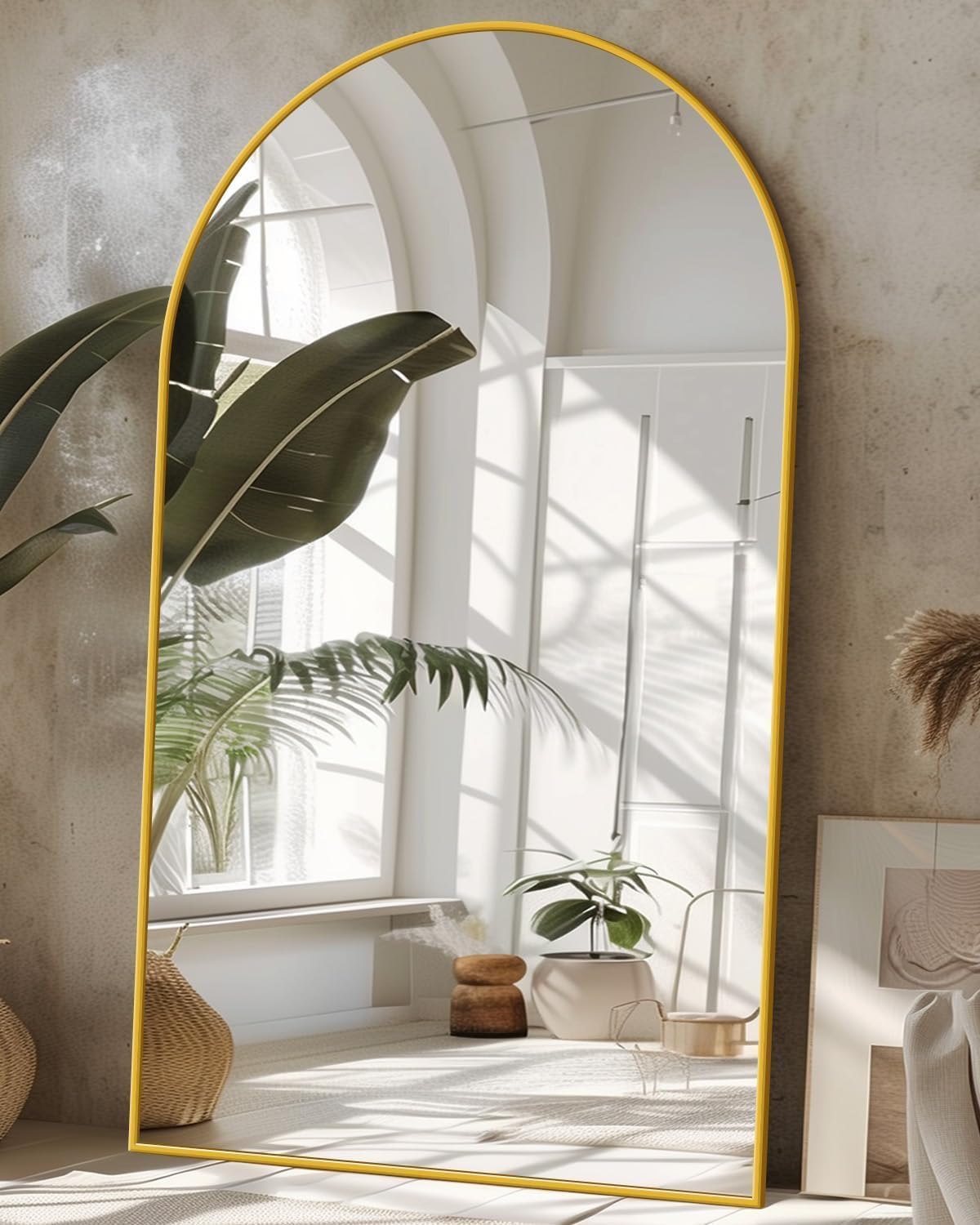 Antok 58" x19” Arched Full Length Mirror, Floor Mirror with Stand,Gold