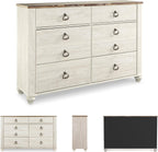 Signature Design by Ashley Willowton 6-Drawer Coastal Dresser, Whitewash | 6 drawer capacity, Coastal farmhouse style, Textured whitewash finish, Driftwood plank effect top, ASTM F 2057 compliant