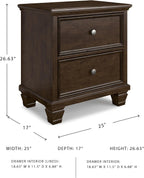 Signature Design by Ashley Danabrin Classic 2 Drawer Nightstand for Bedroom, 26.63" Tall, Dark Brown