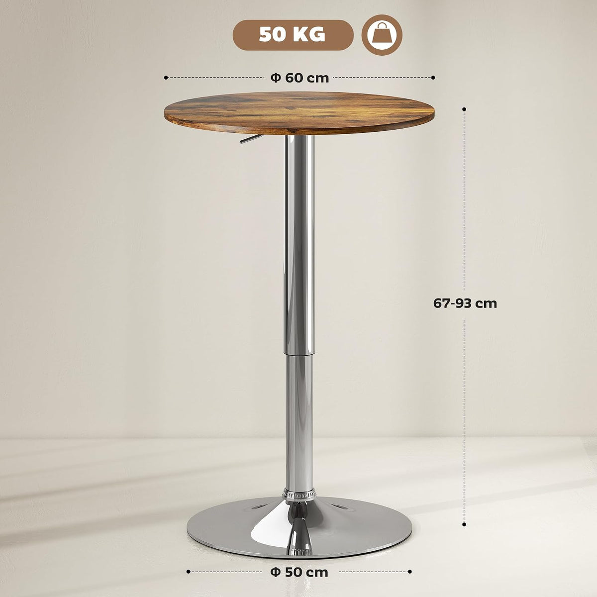 HOMCOM Round Bar Table 360 Degree Swivel Adjustable Height Rustic Brown