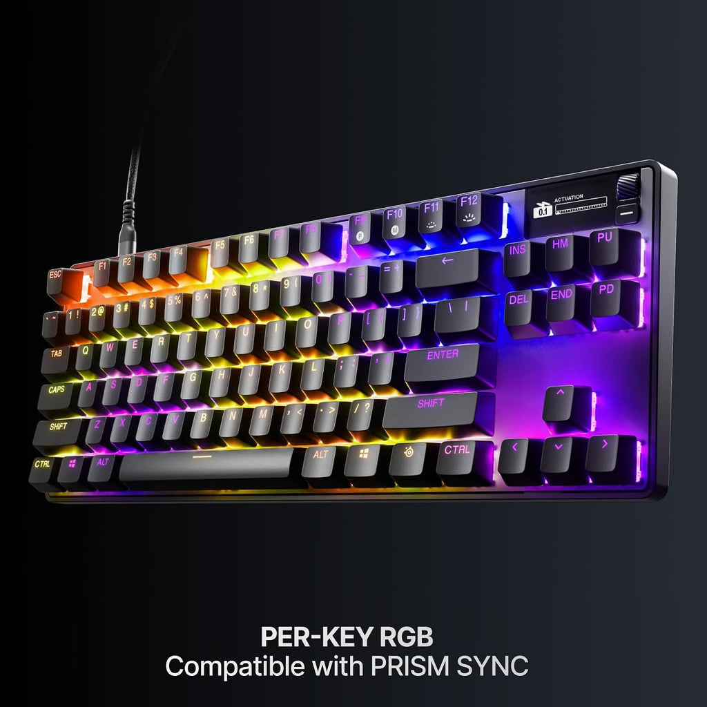 SteelSeries Apex Pro TKL Gen 3 Gaming Keyboard - OmniPoint 3.0 Analog Magnetic Switches, QuickSet Auto-Presets (Rapid Trigger, Rapid Tap/SOCD, Protection Mode), OLED, RGB, PBT, USB-C, English QWERTY