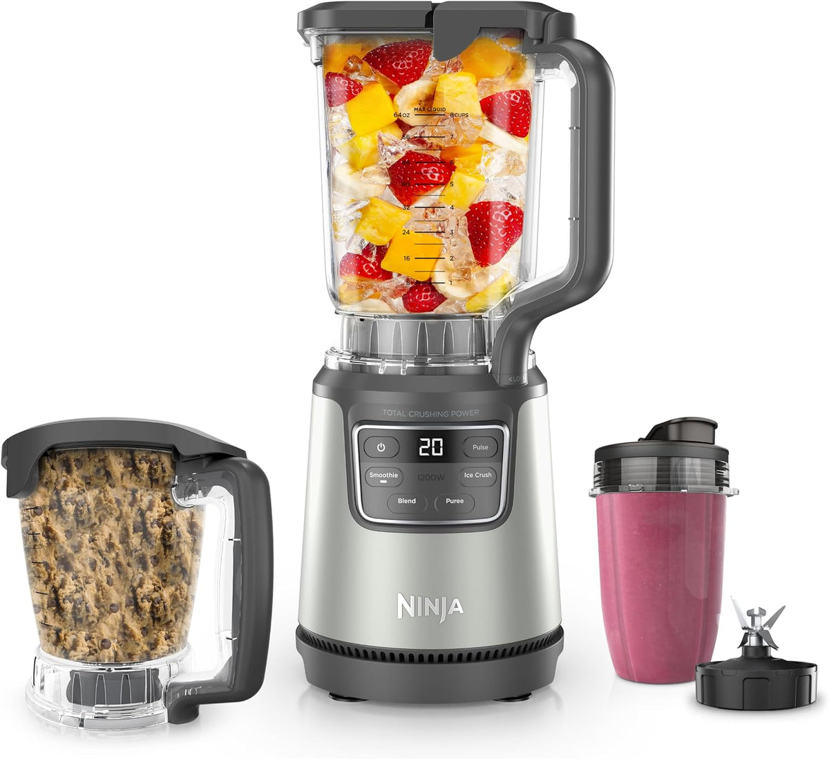 Ninja BlendPro Kitchen System, 72oz Blender, 5-Cup Processor, Beige, BO402 | Total Crushing presets for smoothies, ice crush, purees & extracts. 72-oz blender + 5-cup processor + 18-oz cup. 1200W.