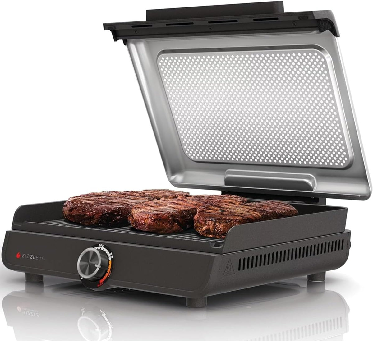 Ninja GR100 Sizzle Smokeless Indoor Grill (Renewed) Bundle with 2 Year Enhanced Protection Pack