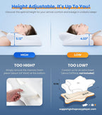 Ultra Pain Relief Cooling Pillow for Neck Support, Adjustable Cervical Pillow Cozy Sleeping, Odorless Ergonomic Contour Memory Foam Pillows, Orthopedic Bed Pillow for Side Back Stomach Sleeper