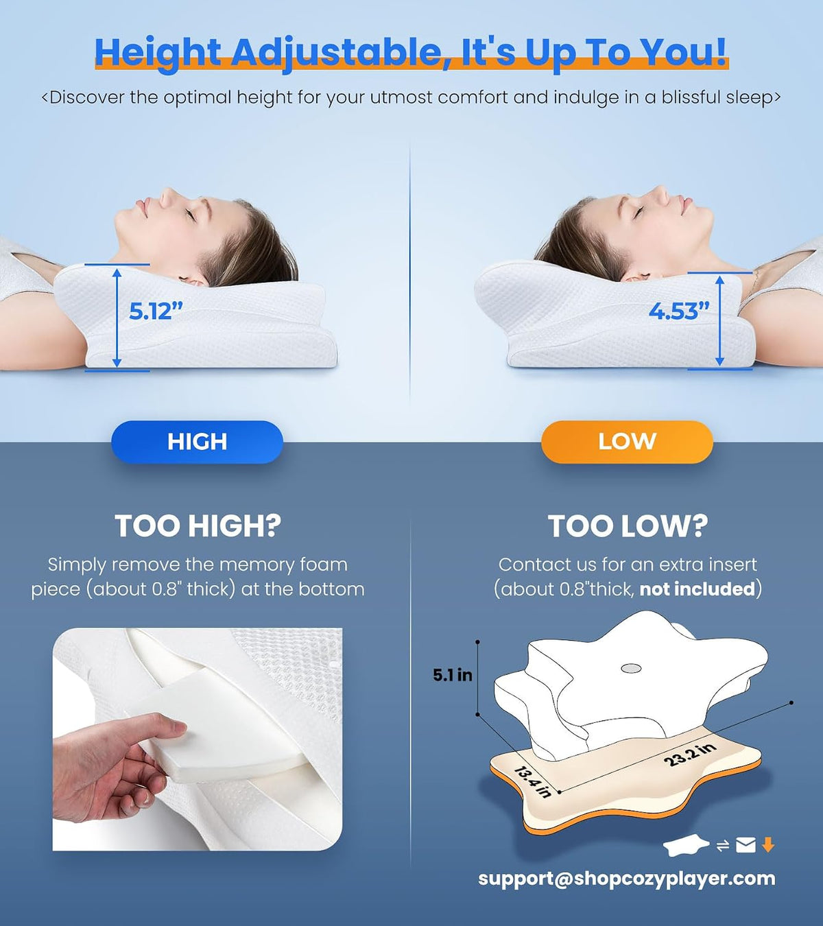 Ultra Pain Relief Cooling Pillow for Neck Support, Adjustable Cervical Pillow Cozy Sleeping, Odorless Ergonomic Contour Memory Foam Pillows, Orthopedic Bed Pillow for Side Back Stomach Sleeper