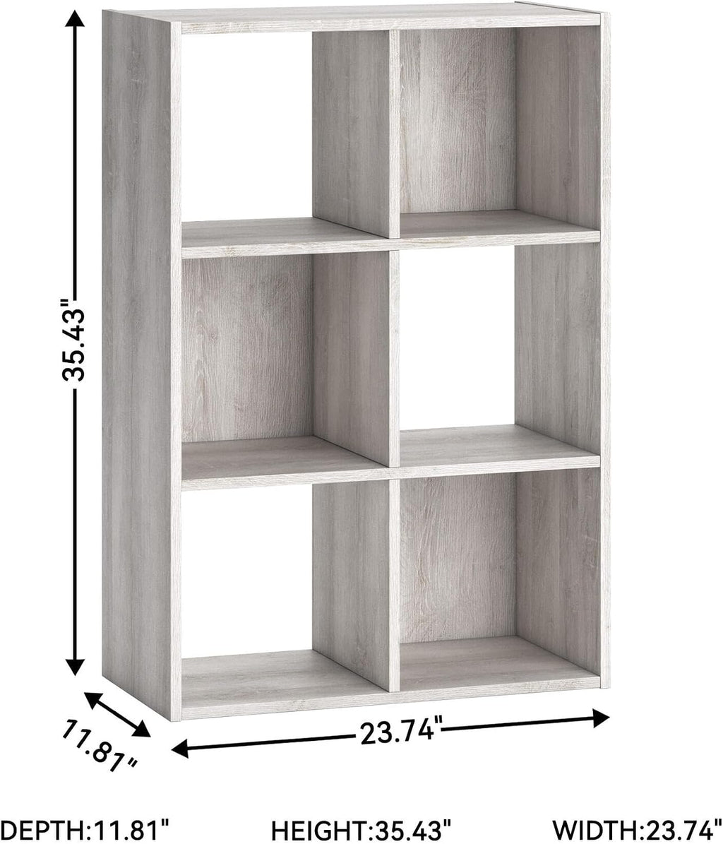 Signature Design by Ashley 6 Cube Storage Organizer Bookshelf, Whitewash | Engineered wood bookcase, Textured whitewash finish, Dual-orientation design, 20-minute assembly, Bedroom use, Paxberry