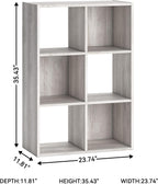 Signature Design by Ashley 6 Cube Storage Organizer Bookshelf, Whitewash | Engineered wood bookcase, Textured whitewash finish, Dual-orientation design, 20-minute assembly, Bedroom use, Paxberry
