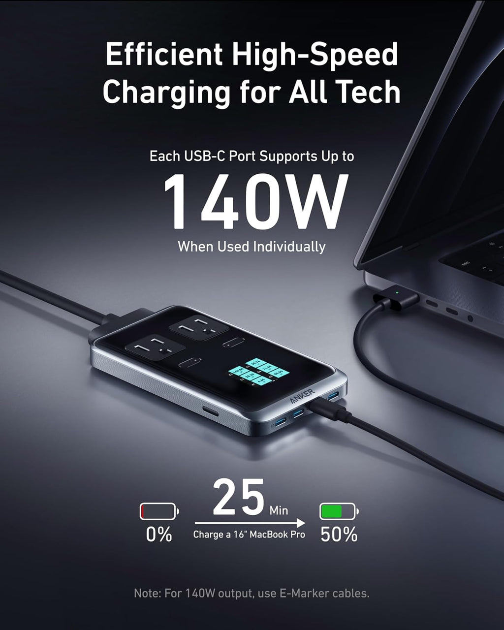 Anker Prime Charging Station, 240W 8-in-1 Power Strip, 2 AC, 4 USB C