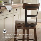 Signature Design by Ashley Valebeck Counter Height Bar Stool, Brown | Rustic-industrial wood and metal stool, Cushioned comfort, Tailored nailhead trim, Smooth 360-degree swivel