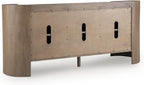Signature Design by Ashley Modern Accent Cabinet, 66 in Credenza, Fitzroy | Solid mango wood sideboard, Mostly pre-assembled, 3 soft-close doors, Built-in cord management, Natural wood finish