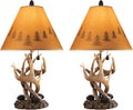 Signature Design by Ashley Derek Rustic Table Lamps, Living Room, Set of 2 | Durable poly resin antler base, Warm translucent paper silhouette shade projecting forest scenes, Rustic cabin style