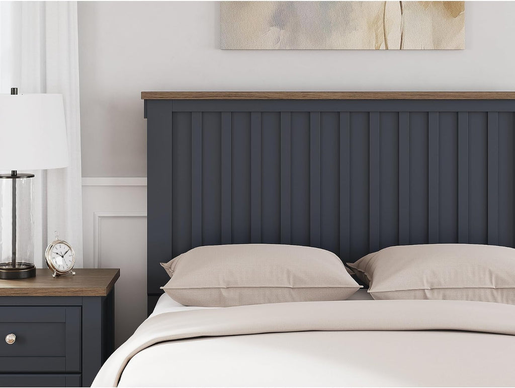 Signature Design by Ashley Kids Full Wood Panel Bed Frame, Blue & Brown | Traditional Shaker style silhouette, Two-tone slate blue and light brown finish, Box spring required, Landocken Series