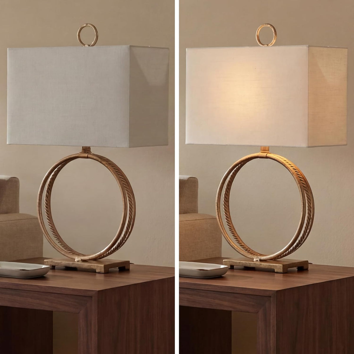 Signature Design by Ashley Table Lamp, 28 Inch, Gold, Rectangle Shade