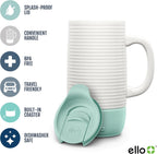 Ello Jane 18oz Ceramic Travel Mug with Handle, Splash-Resistant Slider Lid and Built-in Coaster, Perfect for Coffee and Tea, BPA Free, Dishwasher Safe, Holiday Gift Her Him, Yucca