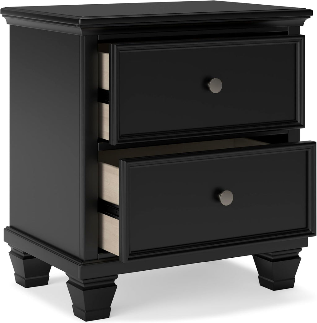 Signature Design by Ashley Tall Farmhouse Nightstand, 2 Drawer, Black