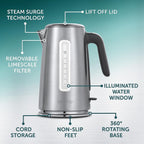 Breville Edge Low Steam Kettle | 1.7L | 3kW Fast & Quiet Boil Kettle | Energy Efficient | Brushed Stainless Steel [VKT236]