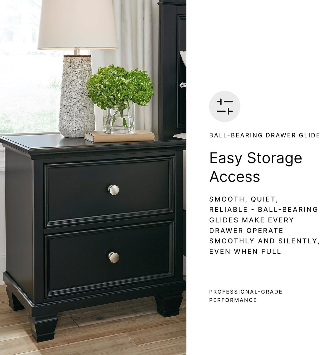Signature Design by Ashley Tall Farmhouse Nightstand, 2 Drawer, Black