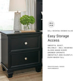 Signature Design by Ashley Tall Farmhouse Nightstand, 2 Drawer, Black