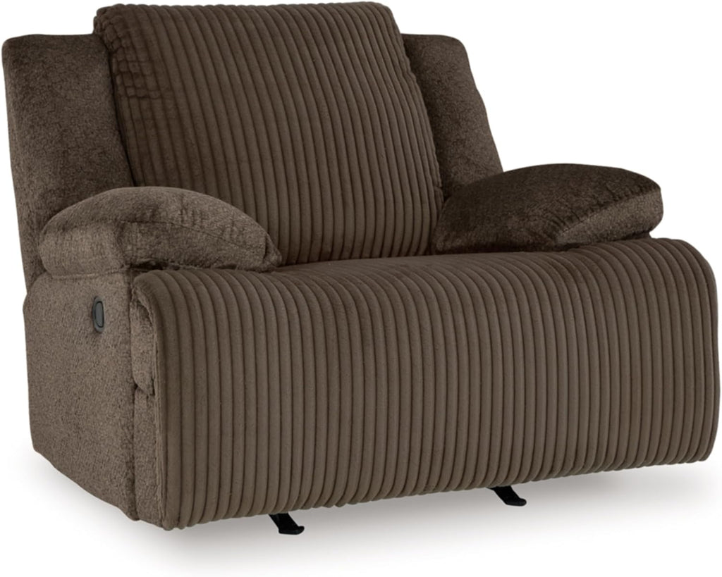 Signature Design by Ashley Top Tier Rocker Recliner Chair, Oversized Wide Seat, Cozy Corduroy Velvet Polyester Upholstery, Manual Pull Tab Lounge Chair for Living Room, No Assembly Required, Chocolate