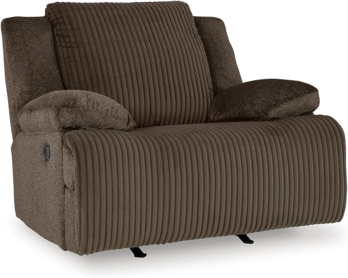 Signature Design by Ashley Top Tier Rocker Recliner Chair, Oversized Wide Seat, Cozy Corduroy Velvet Polyester Upholstery, Manual Pull Tab Lounge Chair for Living Room, No Assembly Required, Chocolate