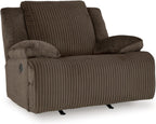 Signature Design by Ashley Top Tier Rocker Recliner Chair, Oversized Wide Seat, Cozy Corduroy Velvet Polyester Upholstery, Manual Pull Tab Lounge Chair for Living Room, No Assembly Required, Chocolate