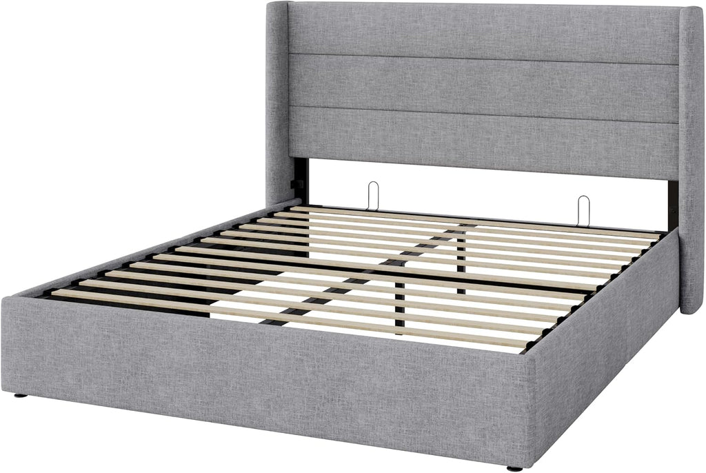 Allewie Queen Size Lift Up Hydraulic Storage Bed Frame Light Grey