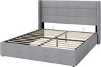 Allewie Queen Size Lift Up Hydraulic Storage Bed Frame Light Grey