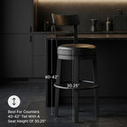 Signature Design by Ashley 30" Swivel Bar Height Bar Stool, Antiqued Black | Solid wood and metal frame, Easy-clean black faux leather seat with 360 swivel, Valebeck Series