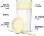 Ello Ava 18oz Glass Tumbler with Straw and Lid for Iced Coffee, Lemon